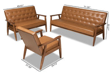 Load image into Gallery viewer, Baxton Studio Sorrento Mid-Century Modern Tan Faux Leather Upholstered and Walnut Brown Finished Wood 3-Piece Living Room Set