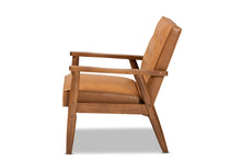 Load image into Gallery viewer, Baxton Studio Sorrento Mid-Century Modern Tan Faux Leather Upholstered and Walnut Brown Finished Wood Lounge Chair