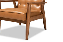 Load image into Gallery viewer, Baxton Studio Sorrento Mid-Century Modern Tan Faux Leather Upholstered and Walnut Brown Finished Wood Lounge Chair