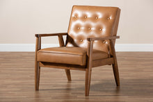 Load image into Gallery viewer, Baxton Studio Sorrento Mid-Century Modern Tan Faux Leather Upholstered and Walnut Brown Finished Wood Lounge Chair