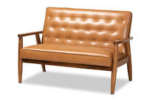 Load image into Gallery viewer, Baxton Studio Sorrento Mid-Century Modern Tan Faux Leather Upholstered and Walnut Brown Finished Wood Loveseat