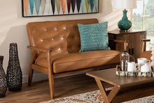 Load image into Gallery viewer, Baxton Studio Sorrento Mid-Century Modern Tan Faux Leather Upholstered and Walnut Brown Finished Wood Loveseat