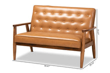 Load image into Gallery viewer, Baxton Studio Sorrento Mid-Century Modern Tan Faux Leather Upholstered and Walnut Brown Finished Wood Loveseat