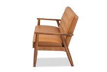 Load image into Gallery viewer, Baxton Studio Sorrento Mid-Century Modern Tan Faux Leather Upholstered and Walnut Brown Finished Wood Sofa