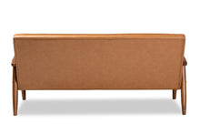 Load image into Gallery viewer, Baxton Studio Sorrento Mid-Century Modern Tan Faux Leather Upholstered and Walnut Brown Finished Wood Sofa