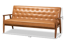 Load image into Gallery viewer, Baxton Studio Sorrento Mid-Century Modern Tan Faux Leather Upholstered and Walnut Brown Finished Wood Sofa
