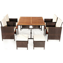 Load image into Gallery viewer, 9 Pieces Patio Rattan Dining Cushioned Chairs Set-White