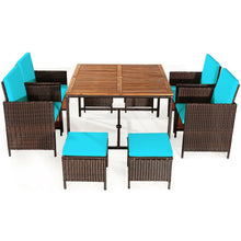 Load image into Gallery viewer, 9 Pieces Patio Rattan Dining Cushioned Chairs Set-Turquoise
