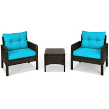 Load image into Gallery viewer, 3 Pcs Outdoor Patio Rattan Conversation Set with Seat Cushions-Turquoise
