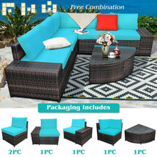 Load image into Gallery viewer, 6 Pieces Rattan Furniture Cushioned Sofa Set-Turquoise