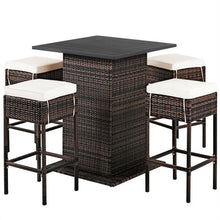 Load image into Gallery viewer, 5 Pieces Patio Rattan Bar Table Stool Set Hidden Storage Shelf Cushioned