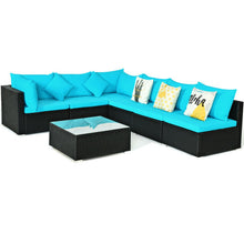 Load image into Gallery viewer, 7-Piece Outdoor Sectional Wicker Patio Sofa Set with Tempered Glass Top-Blue