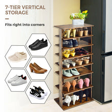Load image into Gallery viewer, 7-Tier Dual 14 Pair Shoe Rack Free Standing Concise Shelves Storage-Brown