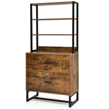 Load image into Gallery viewer, Letter Size Lateral File Cabinet with Lock and Bookshelf-Rustic Brown