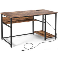 Load image into Gallery viewer, 55 Inch Computer Desk with Power Outlets and USB Ports for Home and Office-Rustic Brown