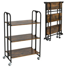 Load image into Gallery viewer, 3-Tier Folding Kitchen Utility Serving Island Cart with Storage Shelves-Rustic Brown
