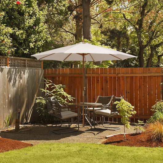 10 Feet Patio Umbrella with 8 Wooden Ribs and 3 Adjustable Heights-Beige  NP10752BE
