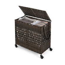Load image into Gallery viewer, 110L 2-Section Laundry Hamper with 2 Removable and Washable Liner Bags-Brown