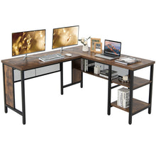Load image into Gallery viewer, Industrial L-Shaped Corner Computer Desk Office Workstation with Storage Shelves-Rustic Brown