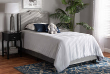 Load image into Gallery viewer, Baxton Studio Benjen Modern and Contemporary Glam Grey Velvet Fabric Upholstered Twin Size Panel Bed