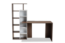Load image into Gallery viewer, Baxton Studio Rowan Modern and Contemporary Two-Tone White and Walnut Brown Finished Wood Storage Computer Desk with Shelves