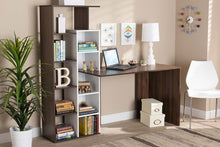Load image into Gallery viewer, Baxton Studio Rowan Modern and Contemporary Two-Tone White and Walnut Brown Finished Wood Storage Computer Desk with Shelves