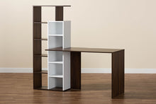 Load image into Gallery viewer, Baxton Studio Rowan Modern and Contemporary Two-Tone White and Walnut Brown Finished Wood Storage Computer Desk with Shelves