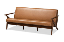 Load image into Gallery viewer, Baxton Studio Bianca Mid-Century Modern Walnut Brown Finished Wood and Tan Faux Leather Effect Sofa
