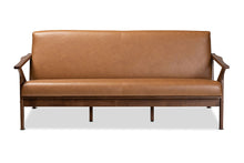 Load image into Gallery viewer, Baxton Studio Bianca Mid-Century Modern Walnut Brown Finished Wood and Tan Faux Leather Effect Sofa