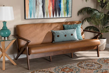 Load image into Gallery viewer, Baxton Studio Bianca Mid-Century Modern Walnut Brown Finished Wood and Tan Faux Leather Effect Sofa