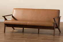 Load image into Gallery viewer, Baxton Studio Bianca Mid-Century Modern Walnut Brown Finished Wood and Tan Faux Leather Effect Sofa