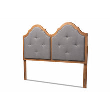 Load image into Gallery viewer, Baxton Studio Falk Vintage Classic Traditional Dark Grey Fabric Upholstered and Walnut Brown Finished Wood Queen Size Arched Headboard