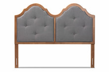 Load image into Gallery viewer, Baxton Studio Falk Vintage Classic Traditional Dark Grey Fabric Upholstered and Walnut Brown Finished Wood Queen Size Arched Headboard