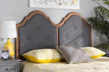 Load image into Gallery viewer, Baxton Studio Falk Vintage Classic Traditional Dark Grey Fabric Upholstered and Walnut Brown Finished Wood Queen Size Arched Headboard
