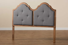 Load image into Gallery viewer, Baxton Studio Falk Vintage Classic Traditional Dark Grey Fabric Upholstered and Walnut Brown Finished Wood Queen Size Arched Headboard