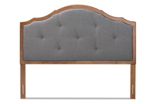 Load image into Gallery viewer, Baxton Studio Gala Vintage Classic Traditional Dark Grey Fabric Upholstered and Walnut Brown Finished Wood Queen Size Arched Headboard