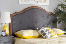Load image into Gallery viewer, Baxton Studio Gala Vintage Classic Traditional Dark Grey Fabric Upholstered and Walnut Brown Finished Wood Queen Size Arched Headboard