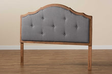 Load image into Gallery viewer, Baxton Studio Gala Vintage Classic Traditional Dark Grey Fabric Upholstered and Walnut Brown Finished Wood Queen Size Arched Headboard