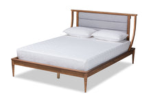 Load image into Gallery viewer, Baxton Studio Regis Modern and Contemporary Transitional Light Grey Fabric Upholstered and Walnut Brown Finished Wood King Size Platform Bed