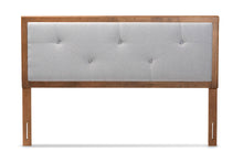 Load image into Gallery viewer, Baxton Studio Abner Modern and Contemporary Transitional Light Grey Fabric Upholstered and Walnut Brown Finished Wood Full Size Headboard