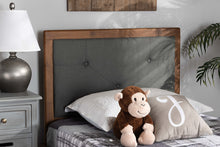 Load image into Gallery viewer, Baxton Studio Abner Modern and Contemporary Transitional Dark Grey Fabric Upholstered and Walnut Brown Finished Wood Twin Size Headboard