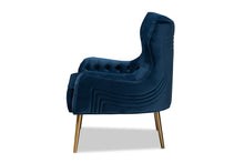 Load image into Gallery viewer, Baxton Studio Nelson Modern Luxe and Glam Navy Blue Velvet Fabric Upholstered and Gold Finished Metal Armchair