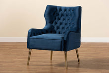 Load image into Gallery viewer, Baxton Studio Nelson Modern Luxe and Glam Navy Blue Velvet Fabric Upholstered and Gold Finished Metal Armchair