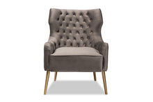Load image into Gallery viewer, Baxton Studio Nelson Modern Luxe and Glam Grey Velvet Fabric Upholstered and Gold Finished Metal Armchair