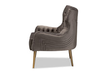 Load image into Gallery viewer, Baxton Studio Nelson Modern Luxe and Glam Grey Velvet Fabric Upholstered and Gold Finished Metal Armchair