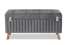 Load image into Gallery viewer, Baxton Studio Hanley Modern and Contemporary Grey Velvet Fabric Upholstered and Walnut Brown Finished Wood Storage Ottoman
