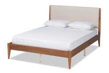 Load image into Gallery viewer, Baxton Studio Lenora Mid-Century Modern Beige Fabric Upholstered and Walnut Brown Finished Wood King Size Platform Bed