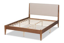 Load image into Gallery viewer, Baxton Studio Lenora Mid-Century Modern Beige Fabric Upholstered and Walnut Brown Finished Wood Queen Size Platform Bed