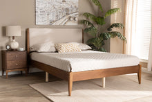 Load image into Gallery viewer, Baxton Studio Lenora Mid-Century Modern Beige Fabric Upholstered and Walnut Brown Finished Wood Queen Size Platform Bed