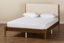 Load image into Gallery viewer, Baxton Studio Lenora Mid-Century Modern Beige Fabric Upholstered and Walnut Brown Finished Wood Queen Size Platform Bed